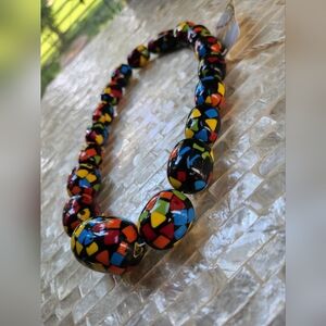 Colorful Resin Statement Necklace - Oblong Dark